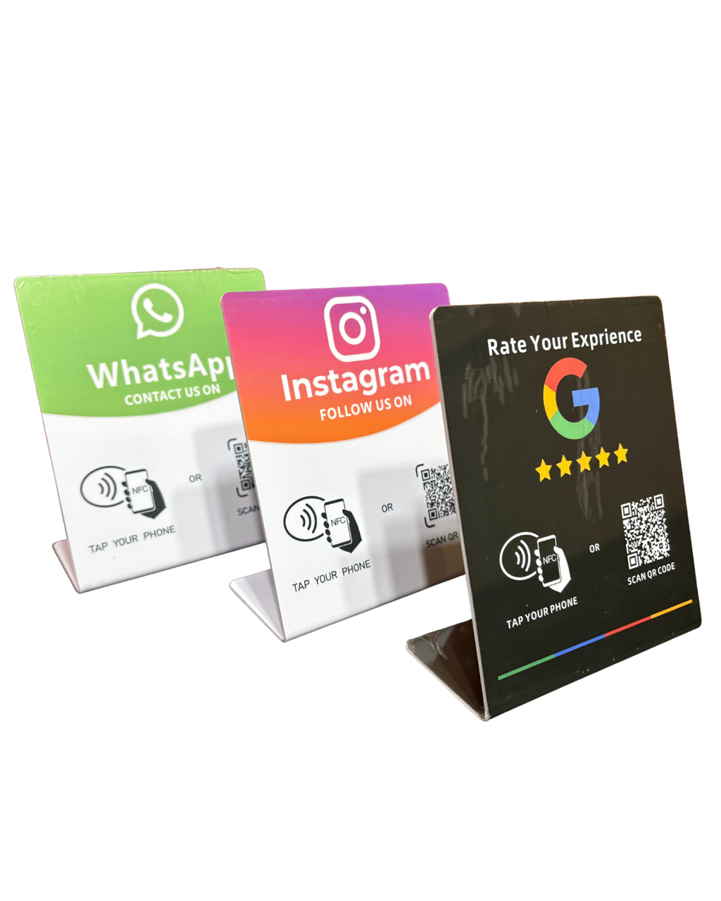 Pack 3 Tarjetas NFC de Mesa (WhatsApp + Instagram + Google Reviews)