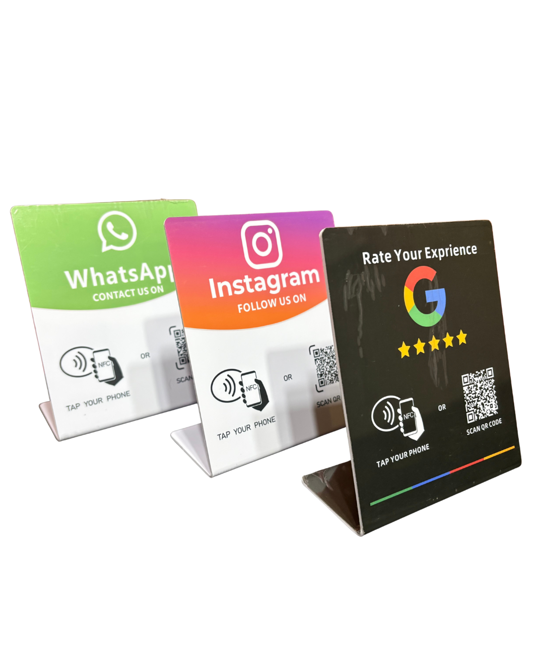 Pack 3 Tarjetas NFC de Mesa (WhatsApp + Instagram + Google Reviews)